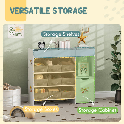 AIYAPLAY Kids Toy Storage, 9 Removable Fabric Bins, Wooden Toy Storage Units for Toys and Books for Bedroom, Nursery, White