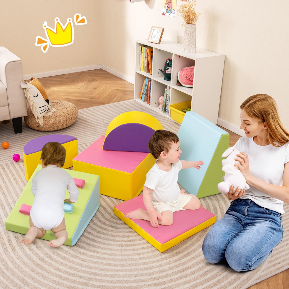6 Pieces Foam Climbing Blocks with Hook and Loop Fasteners Activity Play Set for Climbing and Crawling Gift for 1 Year Old and Up Colorful