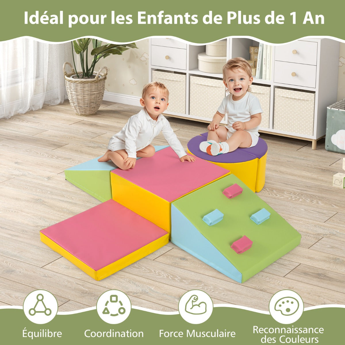 6 Pieces Foam Climbing Blocks with Hook and Loop Fasteners Activity Play Set for Climbing and Crawling Gift for 1 Year Old and Up Colorful