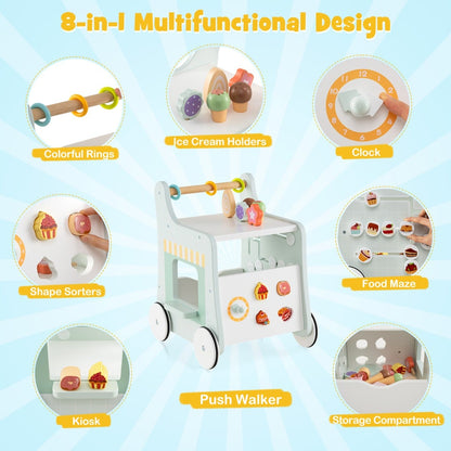 Multifunctional Ice Cream Cart Toy with Sweet Accessories and Smooth Wheels-Green