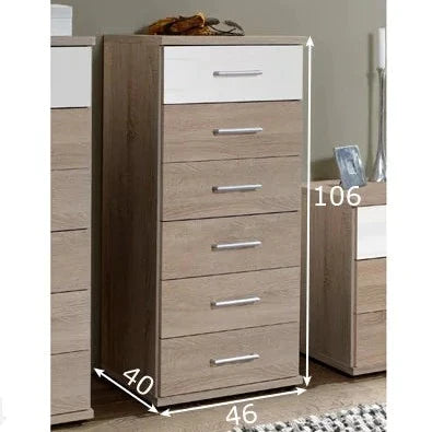 Daniel 6 Drawer Narrow Chest - White Gloss And Oak Effect