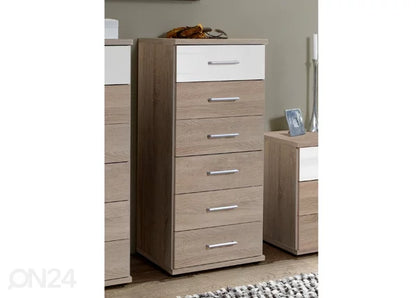 Daniel 6 Drawer Narrow Chest - White Gloss And Oak Effect