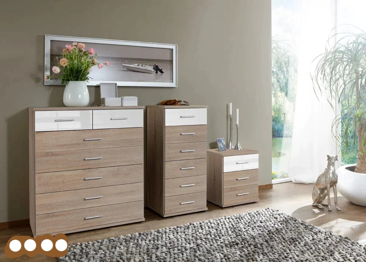 Daniel 6 Drawer Narrow Chest - White Gloss And Oak Effect