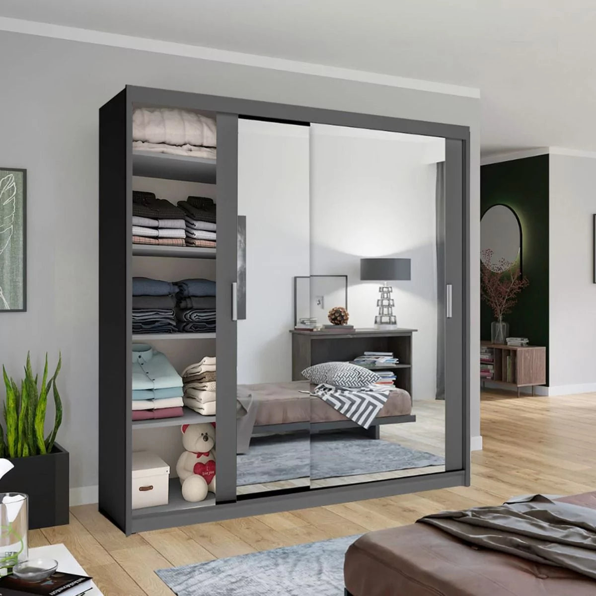 Chicago II Sliding Door Wardrobe - Grey and 5 Colours 5 Sizes