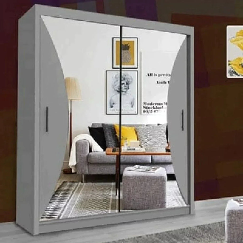 Caledonia Sliding Door Mirror Wardrobe Grey Black White or 150cm and 200 cm