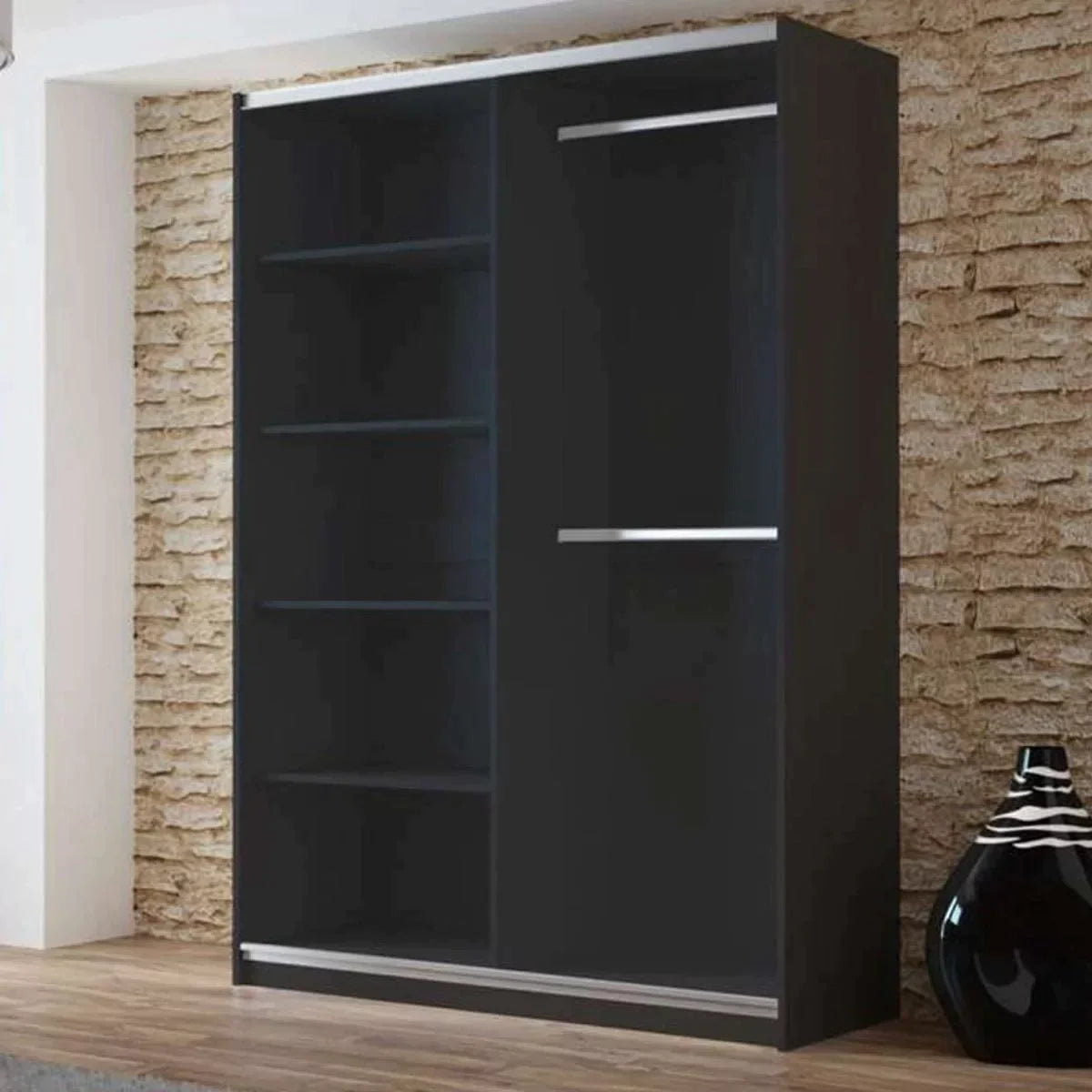 Boris Sliding Door 200cm Wardrobe with Mirror - Graphite, Black, White