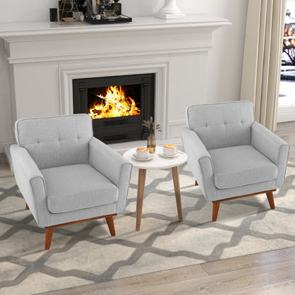 Modern Accent Chair Upholstered Linen Fabric Armchair with Removable Padded Seat Cushion-Gray