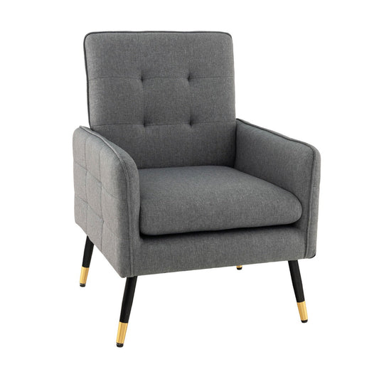 Linen Fabric Accent Chair with Removable Seat Cushion-Gray