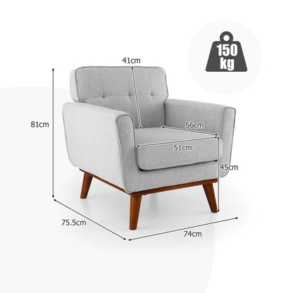 Modern Accent Chair Upholstered Linen Fabric Armchair with Removable Padded Seat Cushion-Gray