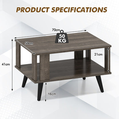 Wooden Industrial Coffee Table with Storage Shelf for Home Office-Grey