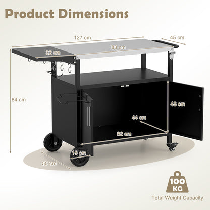 Grill Cart with Storage and Folding Stainless Steel Top-Black