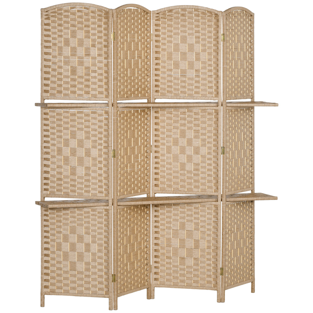 HOMCOM 4-panel room divider screen 160 x 170 cm with 2 shelves, foldable, wood