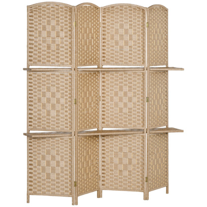 HOMCOM 4-panel room divider screen 160 x 170 cm with 2 shelves, foldable, wood