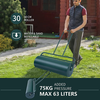 63L Heavy-Duty Garden Grass Roller with U-shaped Handle-Green