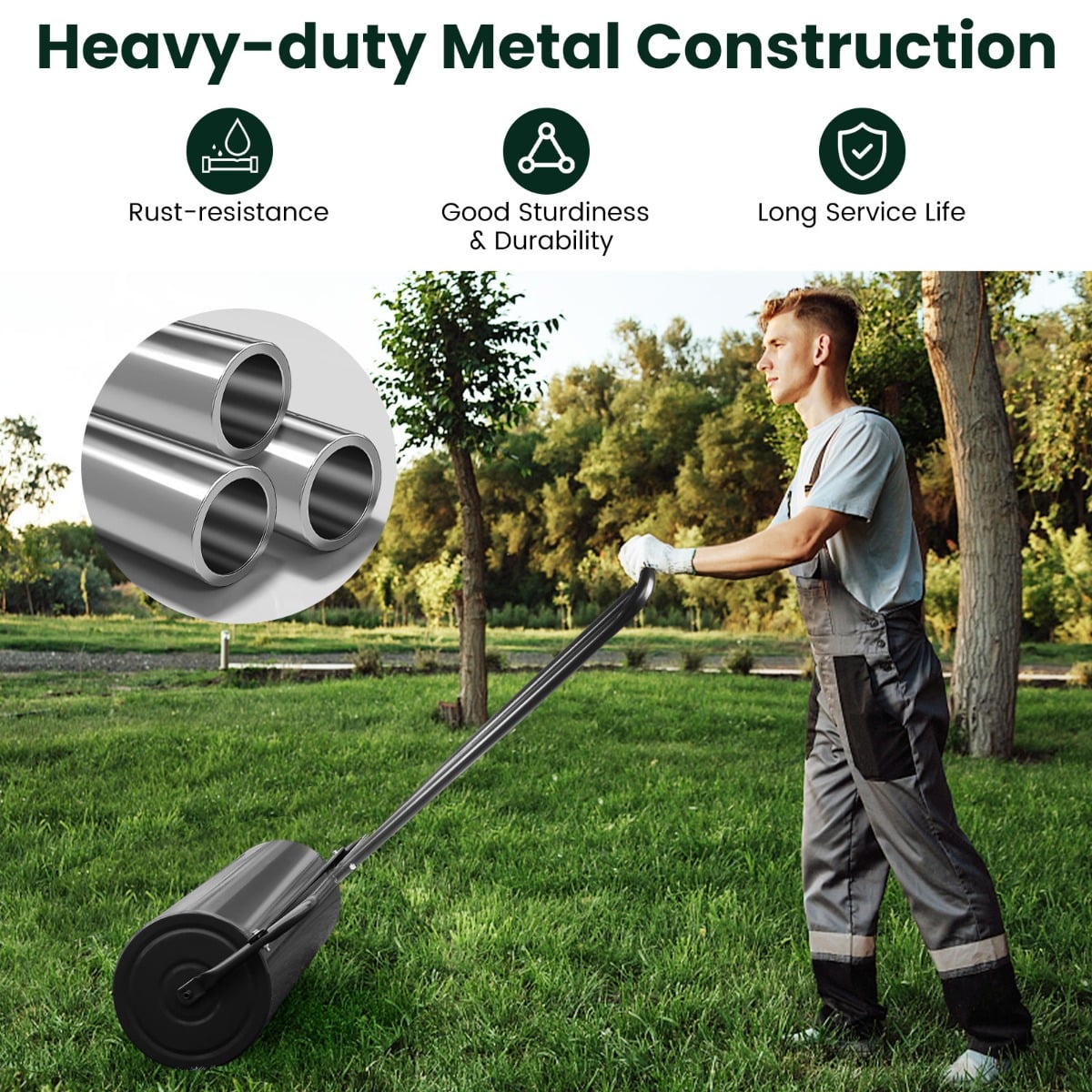 48 L Lawn Roller Steel Lawn Rolling Machine-Black