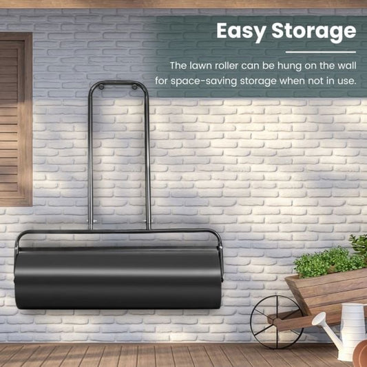 24 x 13 Inch Tow Lawn Roller Water Filled Metal Push Roller-Black