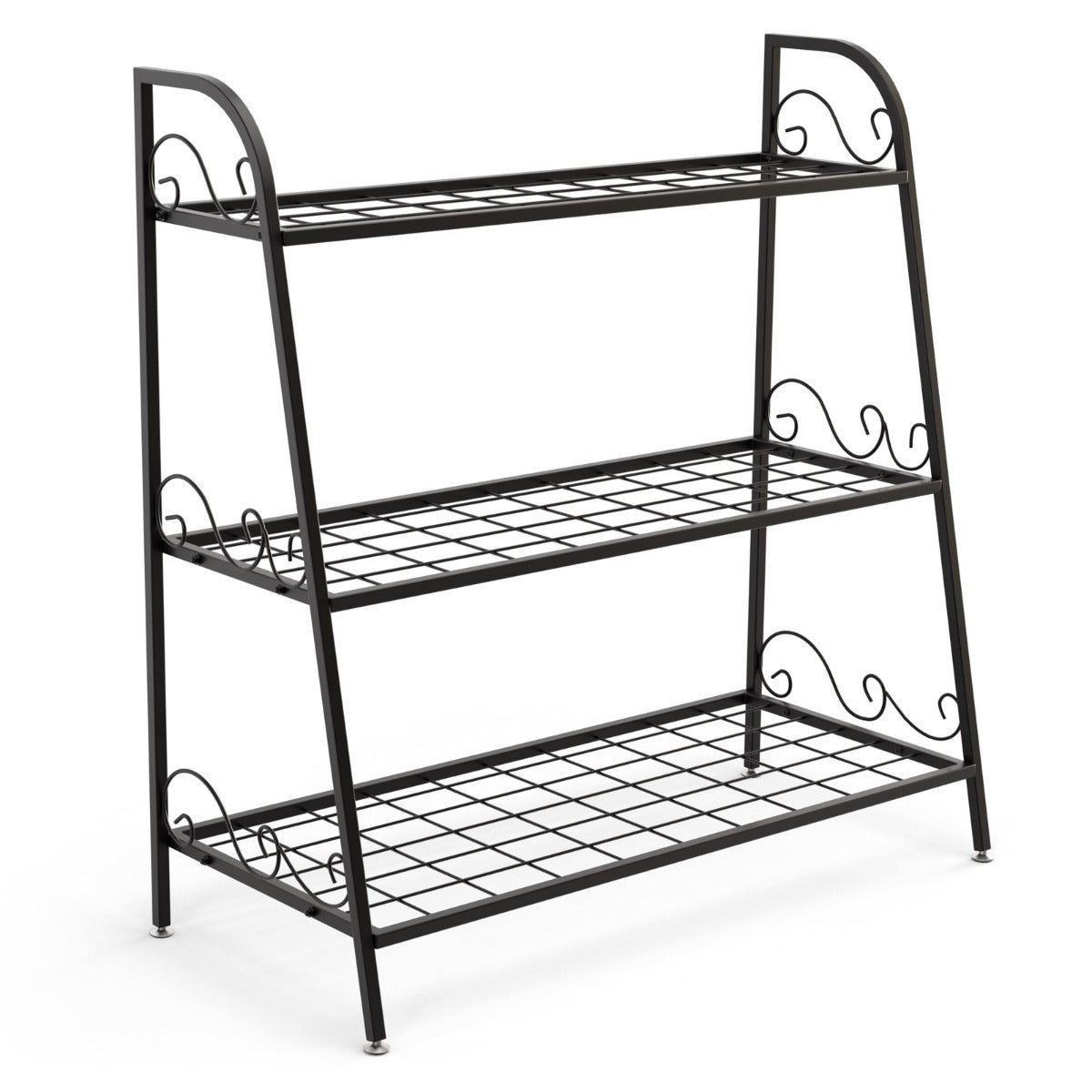 3-Tier Metal Plant Stand with Adjustable Feet for Indoor & Outdoor