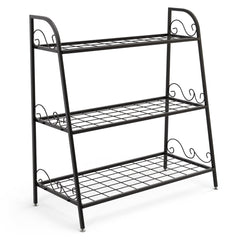 3-Tier Metal Plant Stand with Adjustable Feet for Indoor & Outdoor