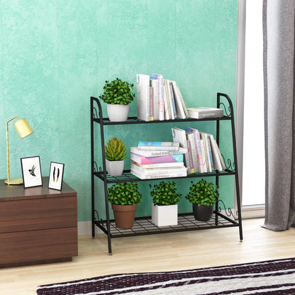 3-Tier Metal Plant Stand with Adjustable Feet for Indoor & Outdoor