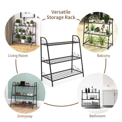 3-Tier Metal Plant Stand with Adjustable Feet for Indoor & Outdoor