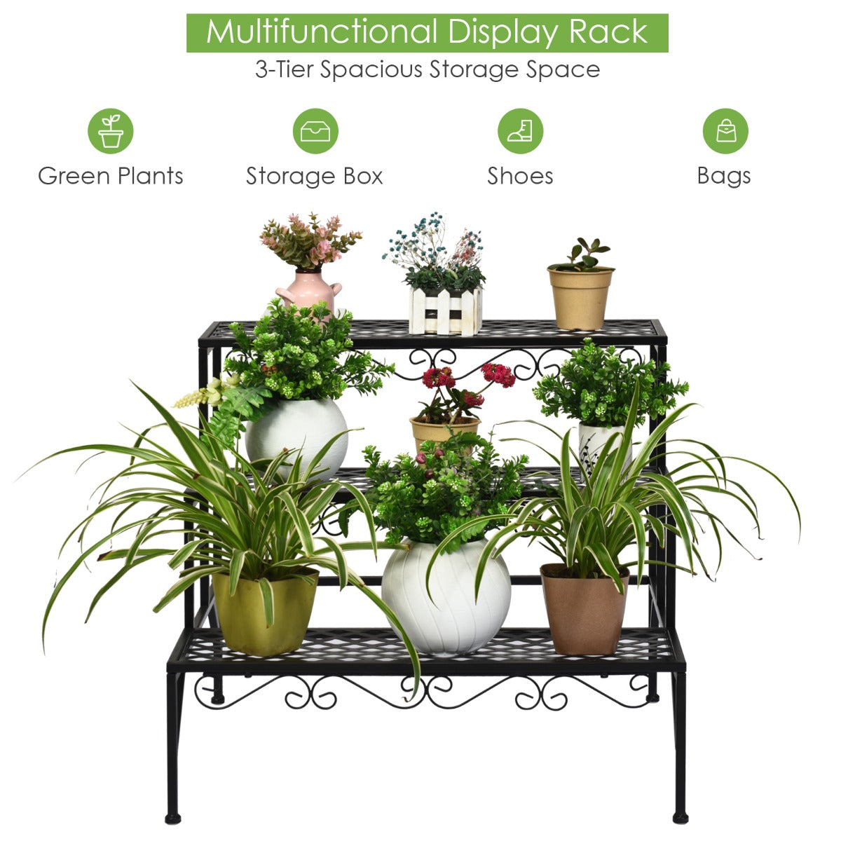 3-Tier Metal Plant Stand for Patio & Garden & Balcony