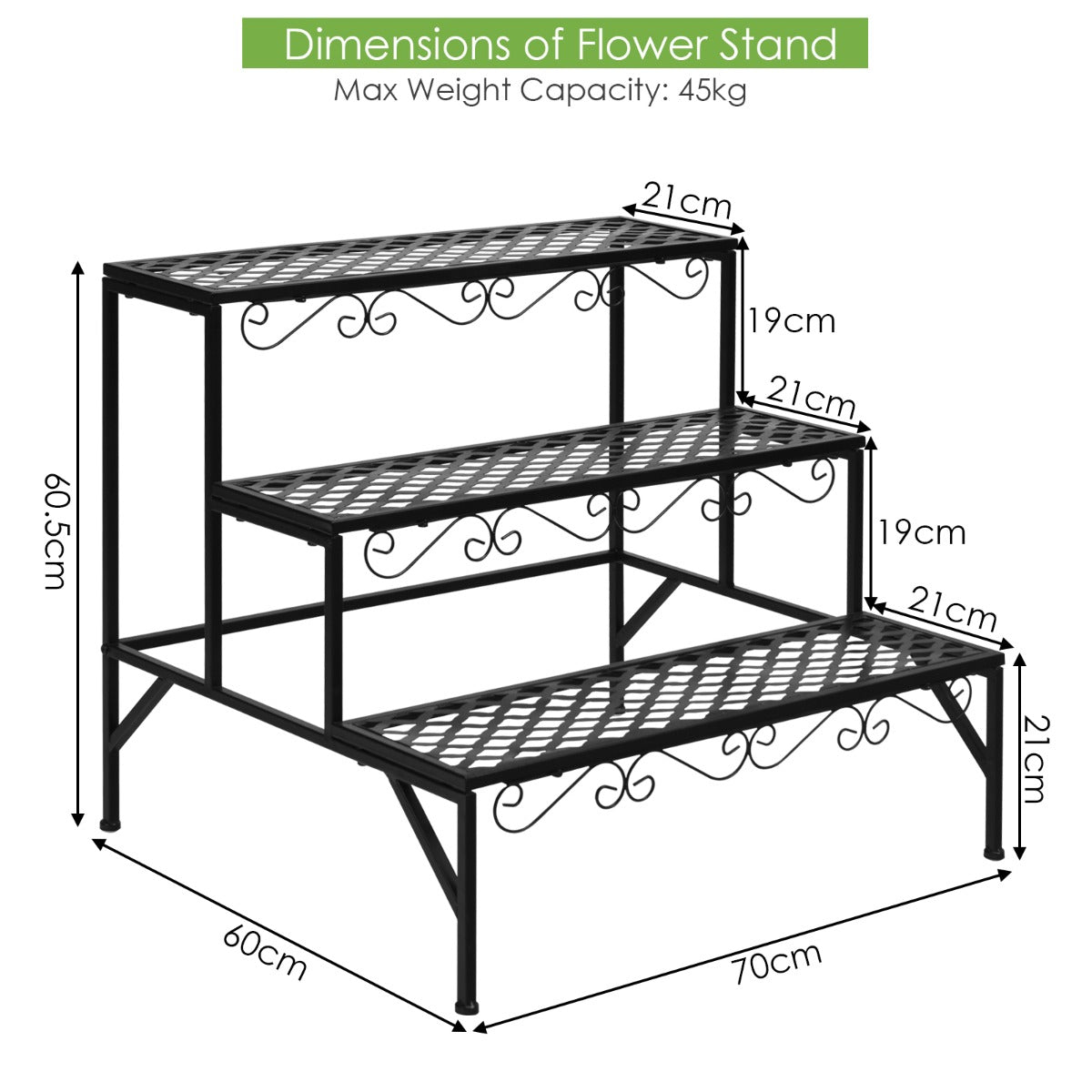 3-Tier Metal Plant Stand for Patio & Garden & Balcony