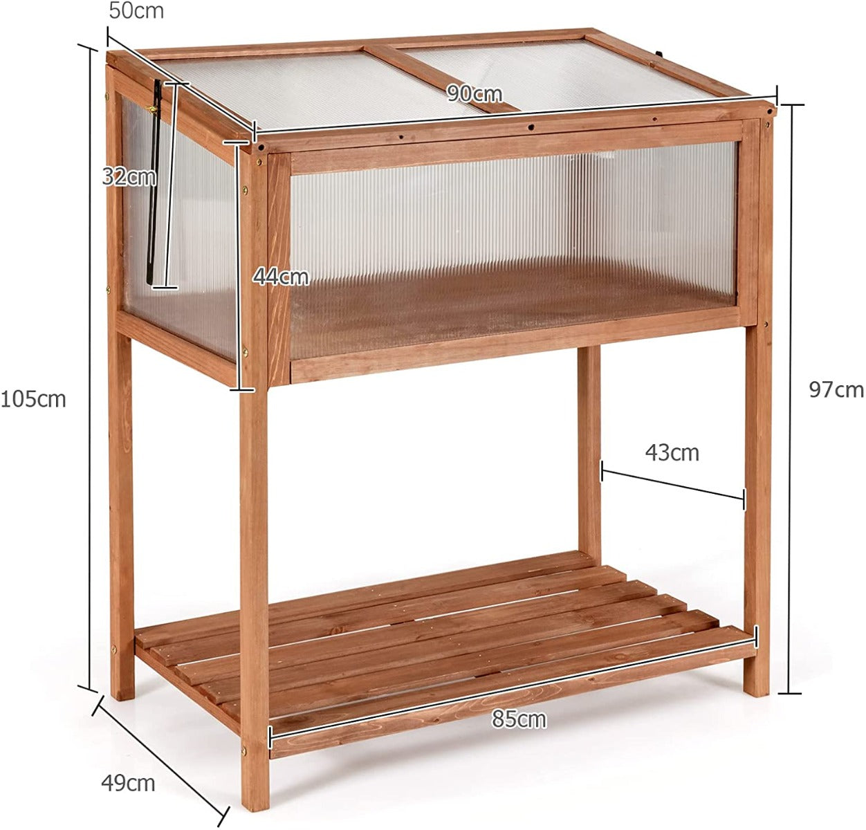 Outdoor Wooden Cold Frame with Slatted Shelf and Tilted Top Cover