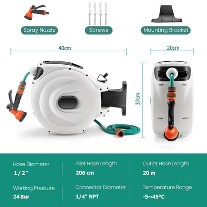 15+1M and 20+2M Wall Mounted Hose Reel Retractable Auto Rewind Watering-20+2M