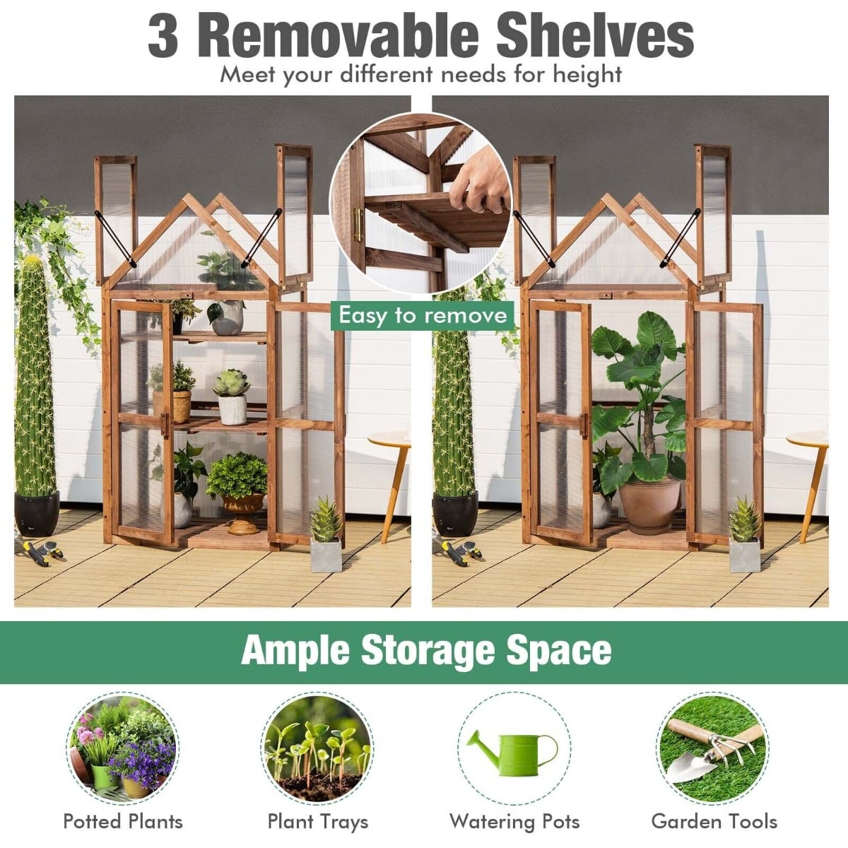 Cold Frame Mini Wooden Greenhouse with Transparent Openable Roof