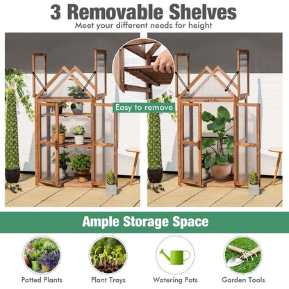 Cold Frame Mini Wooden Greenhouse with Transparent Openable Roof
