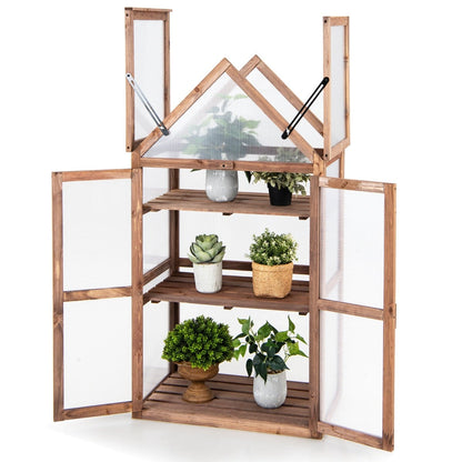 Cold Frame Mini Wooden Greenhouse with Transparent Openable Roof
