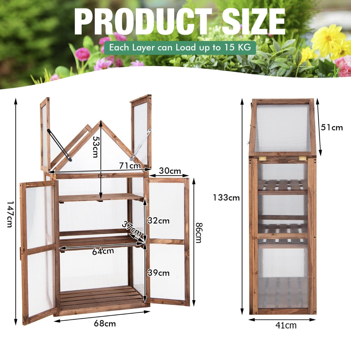 Cold Frame Mini Wooden Greenhouse with Transparent Openable Roof