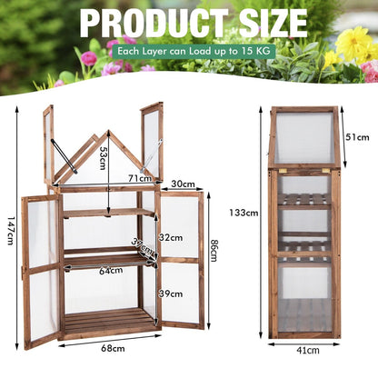 Cold Frame Mini Wooden Greenhouse with Transparent Openable Roof