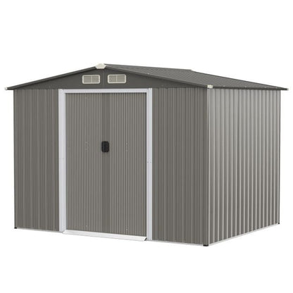 Galvanized steel tool shed with foundation & double doors & ramp 260 x 207 x 180 cm grey