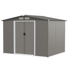 Galvanized steel tool shed with foundation & double doors & ramp 260 x 207 x 180 cm grey