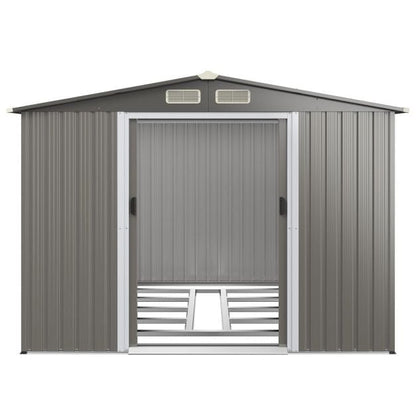 Galvanized steel tool shed with foundation & double doors & ramp 260 x 207 x 180 cm grey