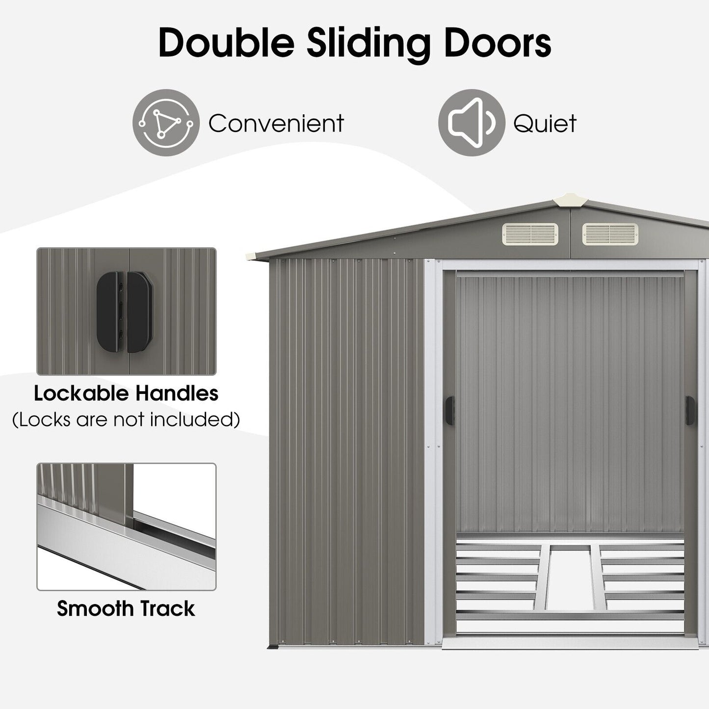 Outdoor Storage Shed with Foundation for Garden Yard-Light Grey