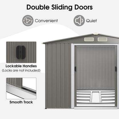 Outdoor Storage Shed with Foundation for Garden Yard-Light Grey