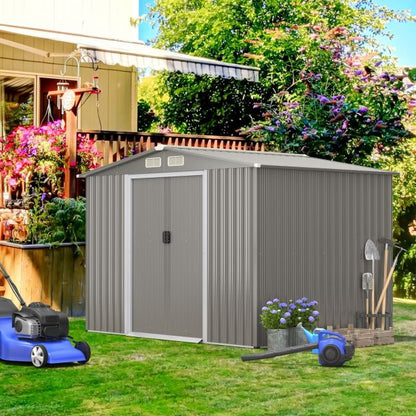 Outdoor Storage Shed with Foundation for Garden Yard-Light Grey