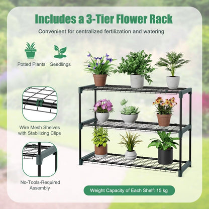 200 x 100 x 215cm Walk in Greenhouse with 3-Tier Plant Stand