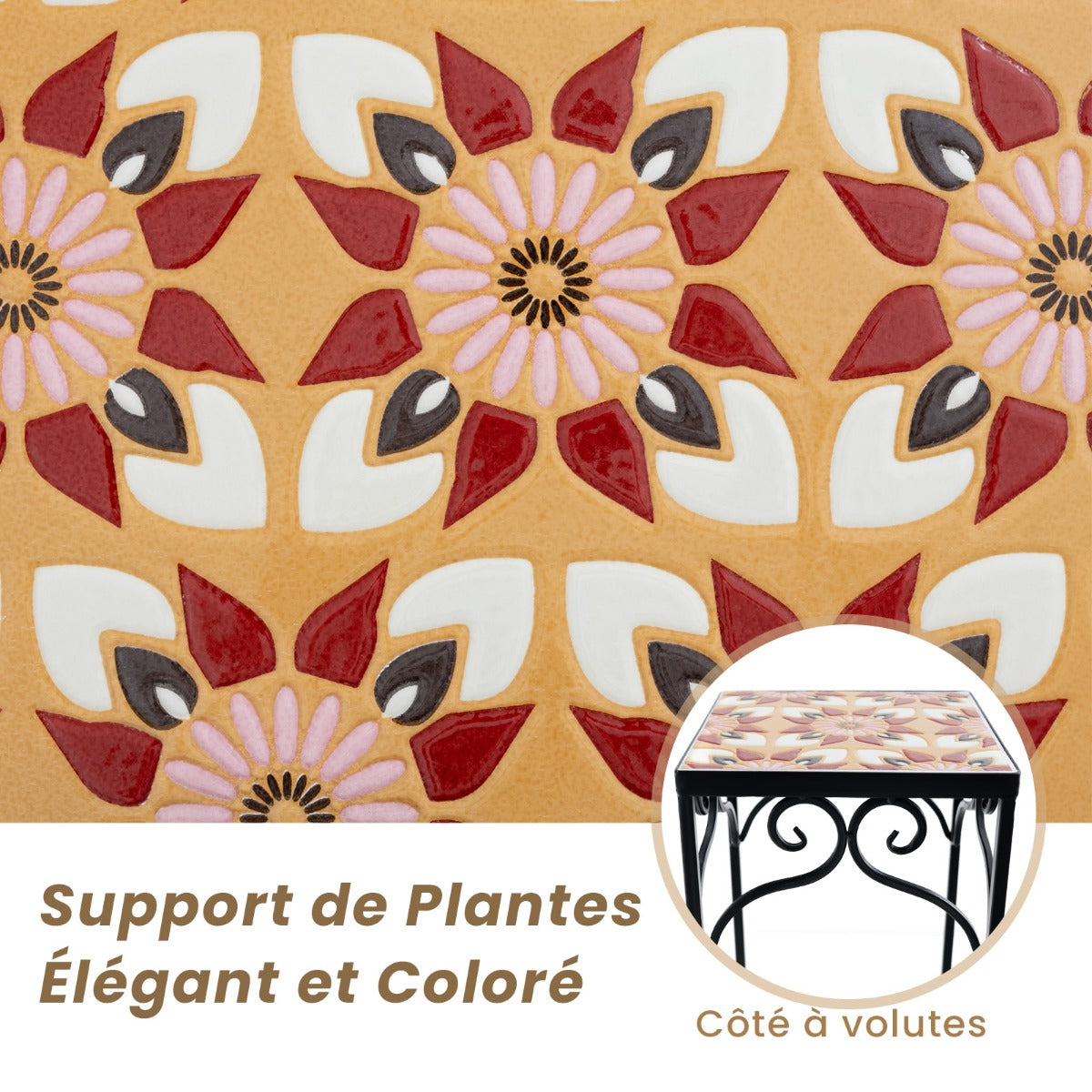 Metal Plant Stand Set of 3 with Mosaic Tile-Yellow