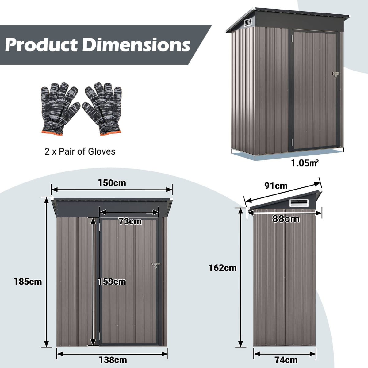 All-Weather Storage Shed with Top Sloping Design-Grey