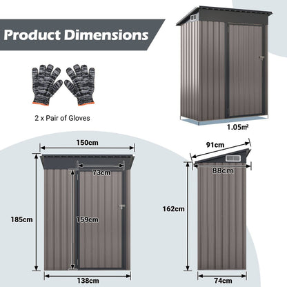All-Weather Storage Shed with Top Sloping Design-Grey