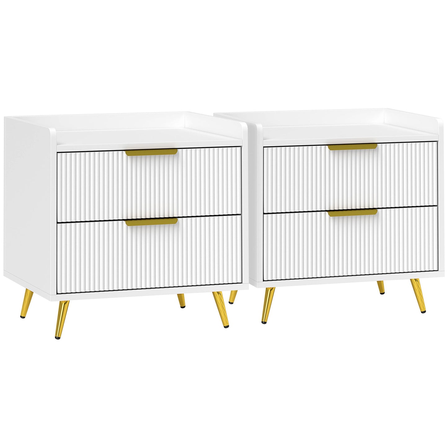 HOMCOM Elegant Two-Drawer Bedside Table Set of 2 - White