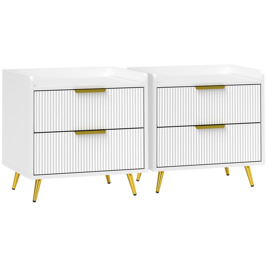 HOMCOM Elegant Two-Drawer Bedside Table Set of 2 - White