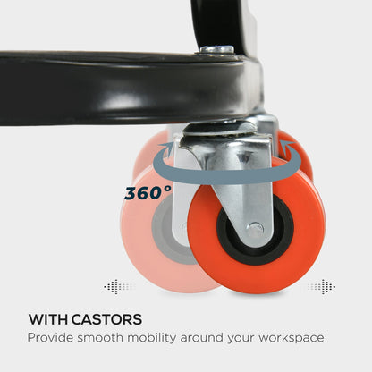 HOMCOM Workshop Stool, Rolling Machine Stool with 360  Swivel, Padded Seat, Tool Tray, Red