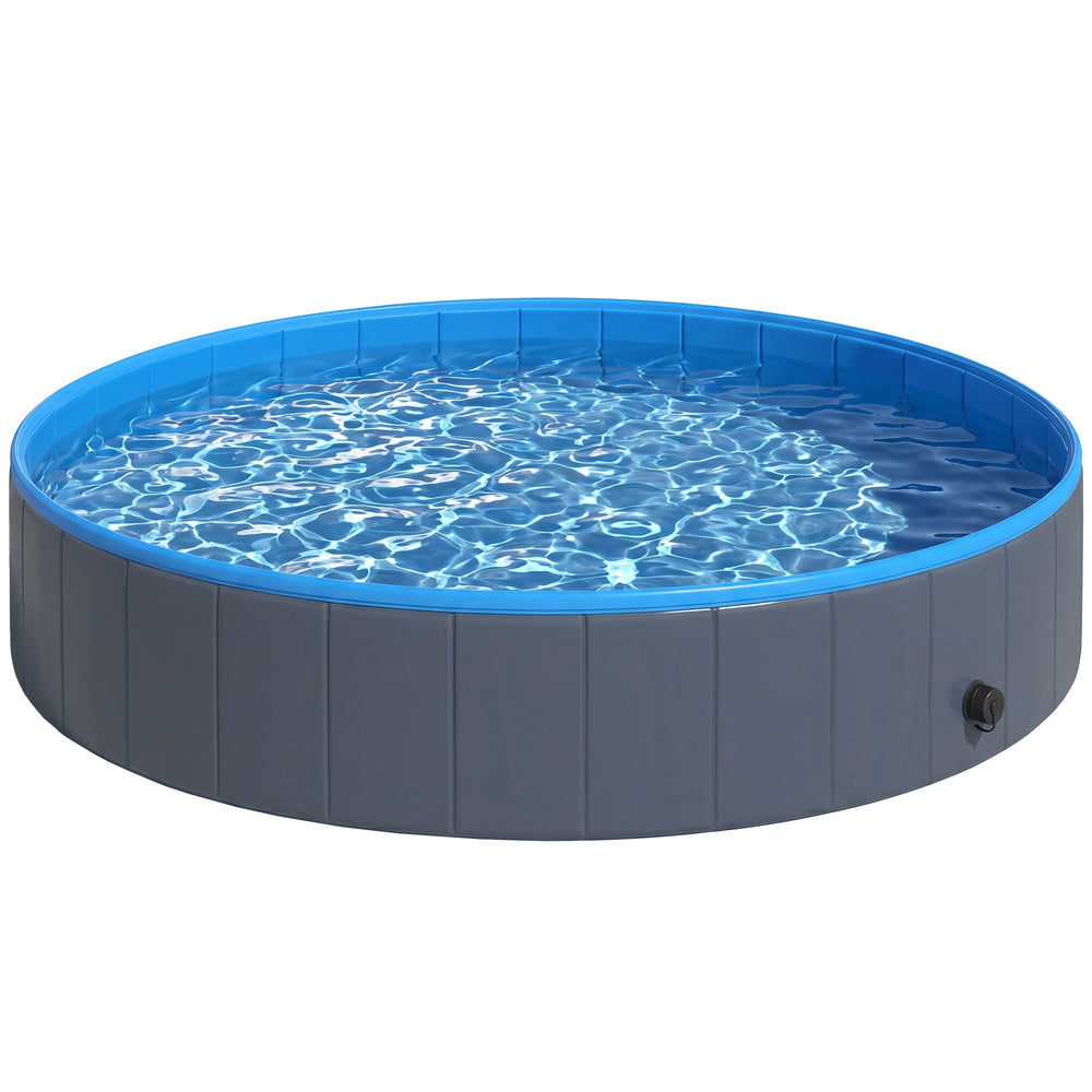 PawHut Foldable Dog Pool for Puppies and Ducks Dog Paddling Pool Bath Tub, Dark Grey, 140 x 30cm