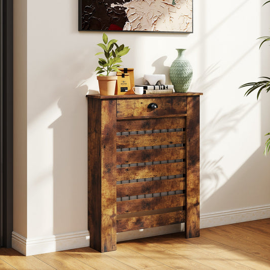 HOMCOM 95.5H x 78Wcm Radiator Cover, with Drawer - Rustic Brown