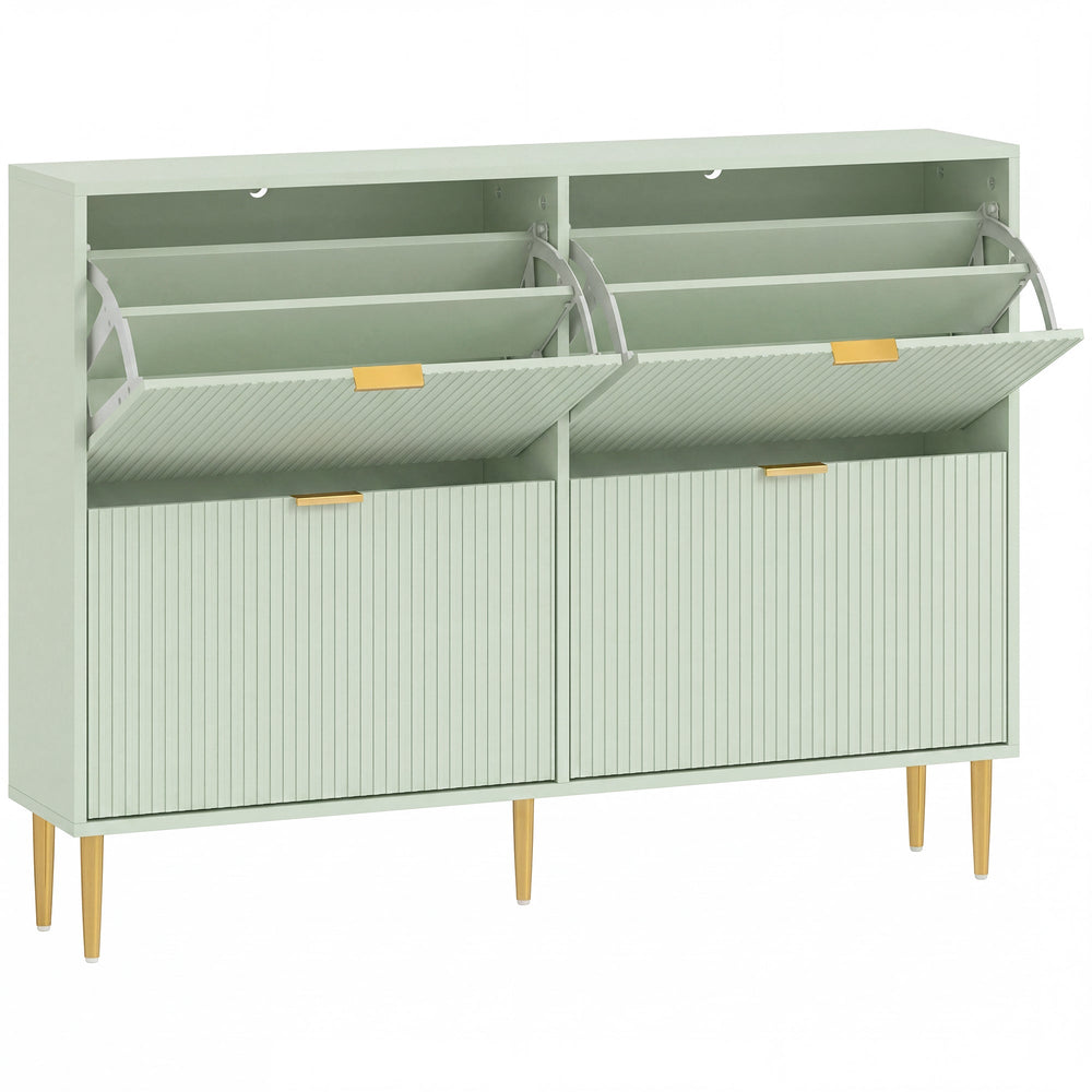 HOMCOM Elegant Four-Drawer Shoe Cabinet - Light Green