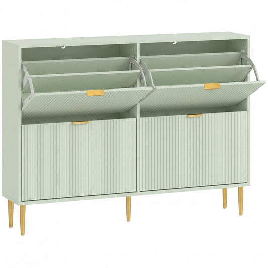 HOMCOM Elegant Four-Drawer Shoe Cabinet - Light Green
